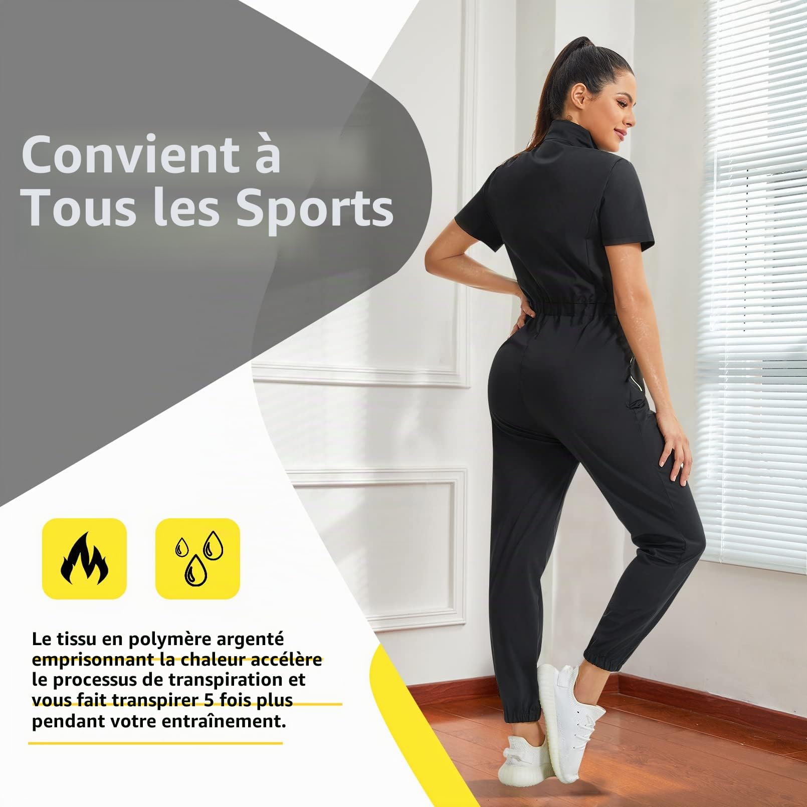 Junlan Vetement de Sudation Combinaison de Sudation Sportswear Femme Survêtement Sauna Combinaison Sport Femme
