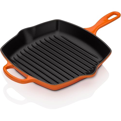 Le Creuset Enameled Cast Iron Signature Square Skillet Grill, 10.25", Flame