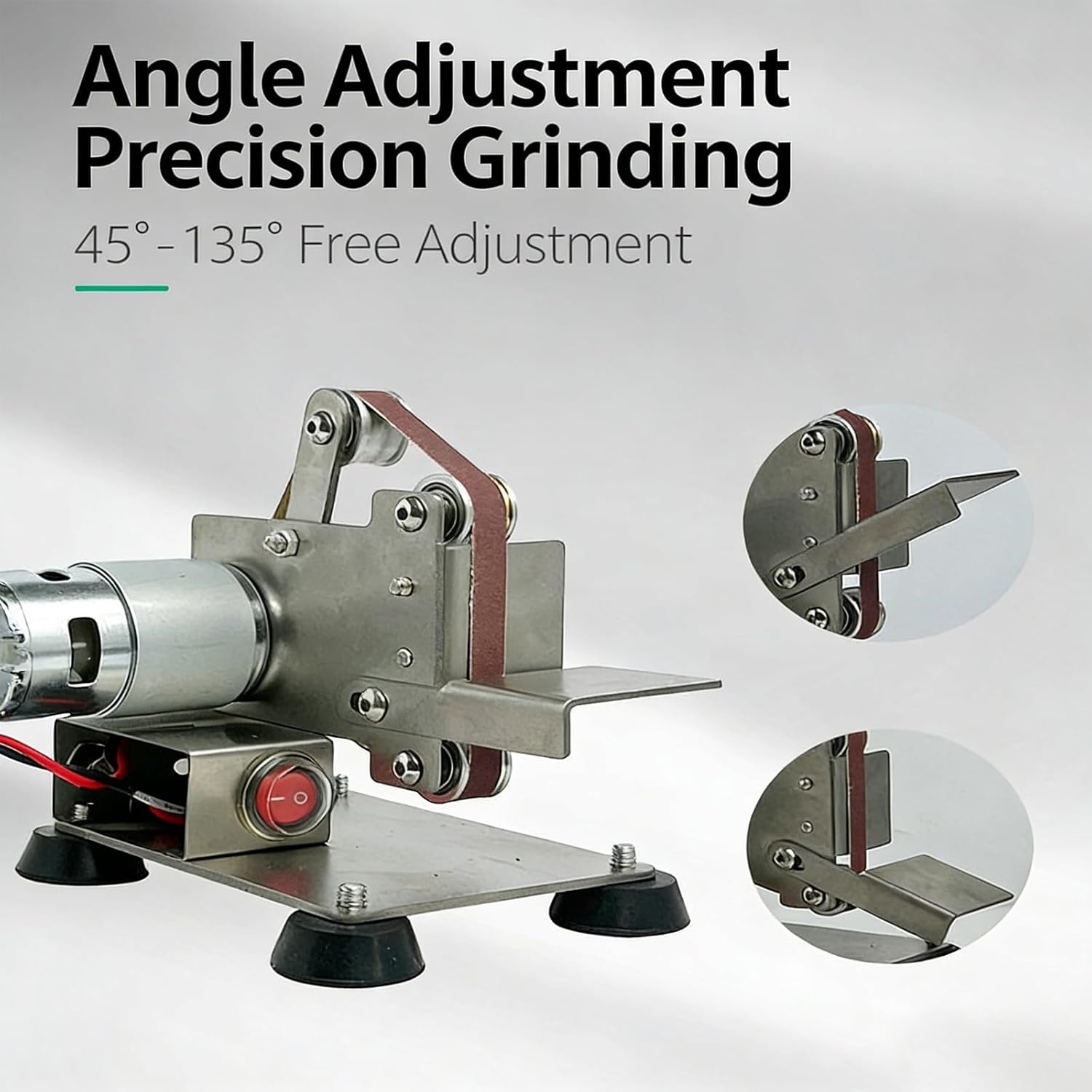 Electric Belt Sander, Small Bench Grinder Machine with 10 Sanding Belts, Portable Belt Polisher with 7 Gear Speed Adjustable, 45°-135° Angle Adjustable, for Wood, Metal, DIY Projects