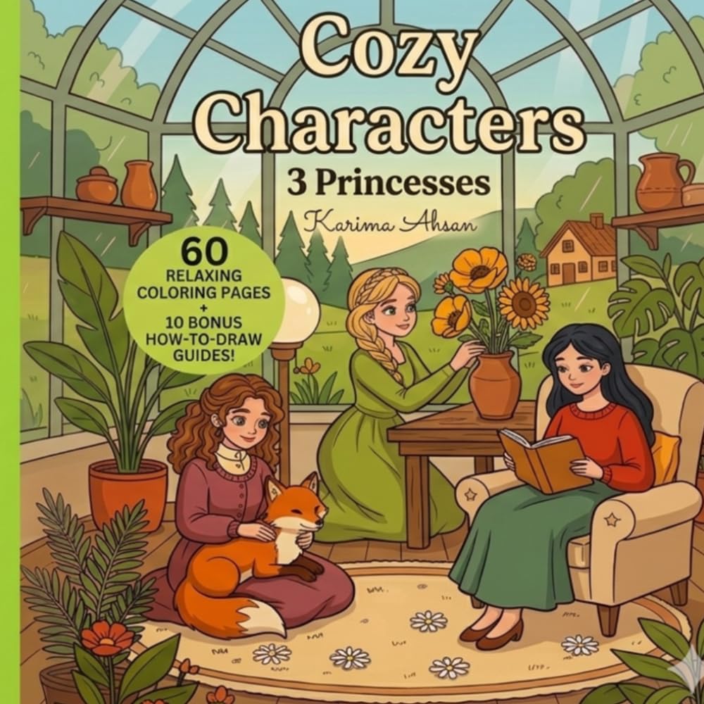 Cozy Characters 3 Princesses: Coloring book for teens, adults and artists for relaxation and stress relief about princess, girls, adventures, simple ... step-by-step guide 8.5x8.5 inches148 pages