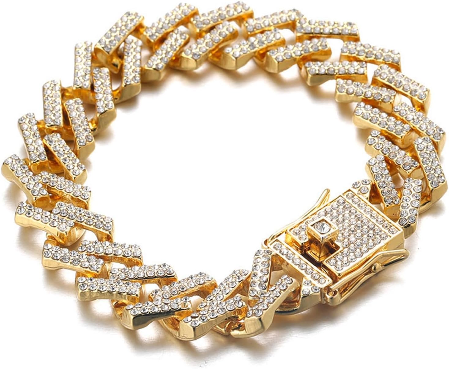 Halukakah Cuban Link Chain for Kids Boys Teenager – 13MM Iced Out Diamond Chain,18k Real Gold Plated/Platinum White Gold Finish Bracelet Necklace,Hand Set Lab Diamonds,Fits Ages 8-16 Y/O. with Giftbox