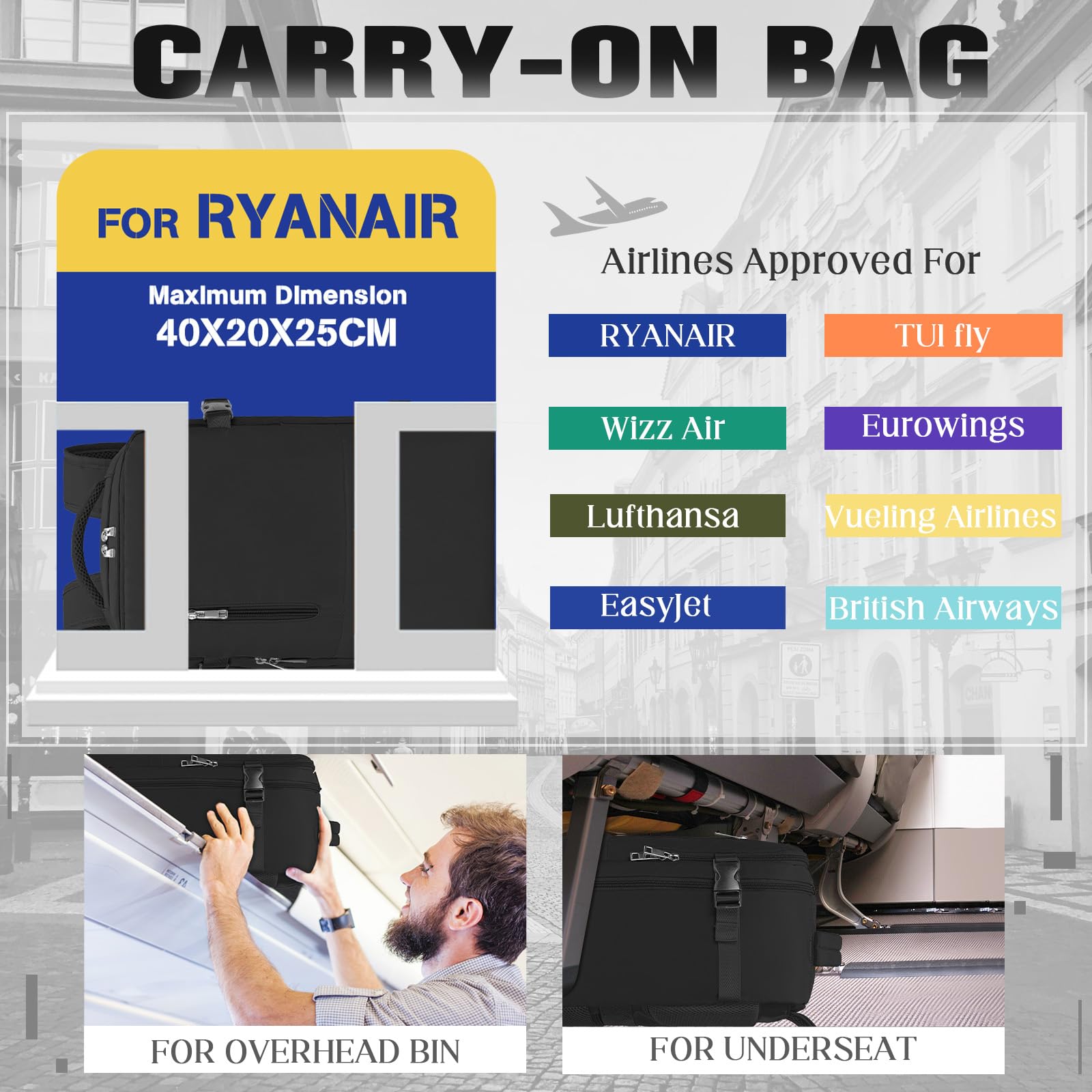 Xkdoai Zaino 40x20x25 per Ryanair, Zaino da Viaggio Aereo Bagaglio a Mano Borse Cabina Valigia Zaini Casual Unisex Borsone da Viaggio Impermeabile Casual Daypack