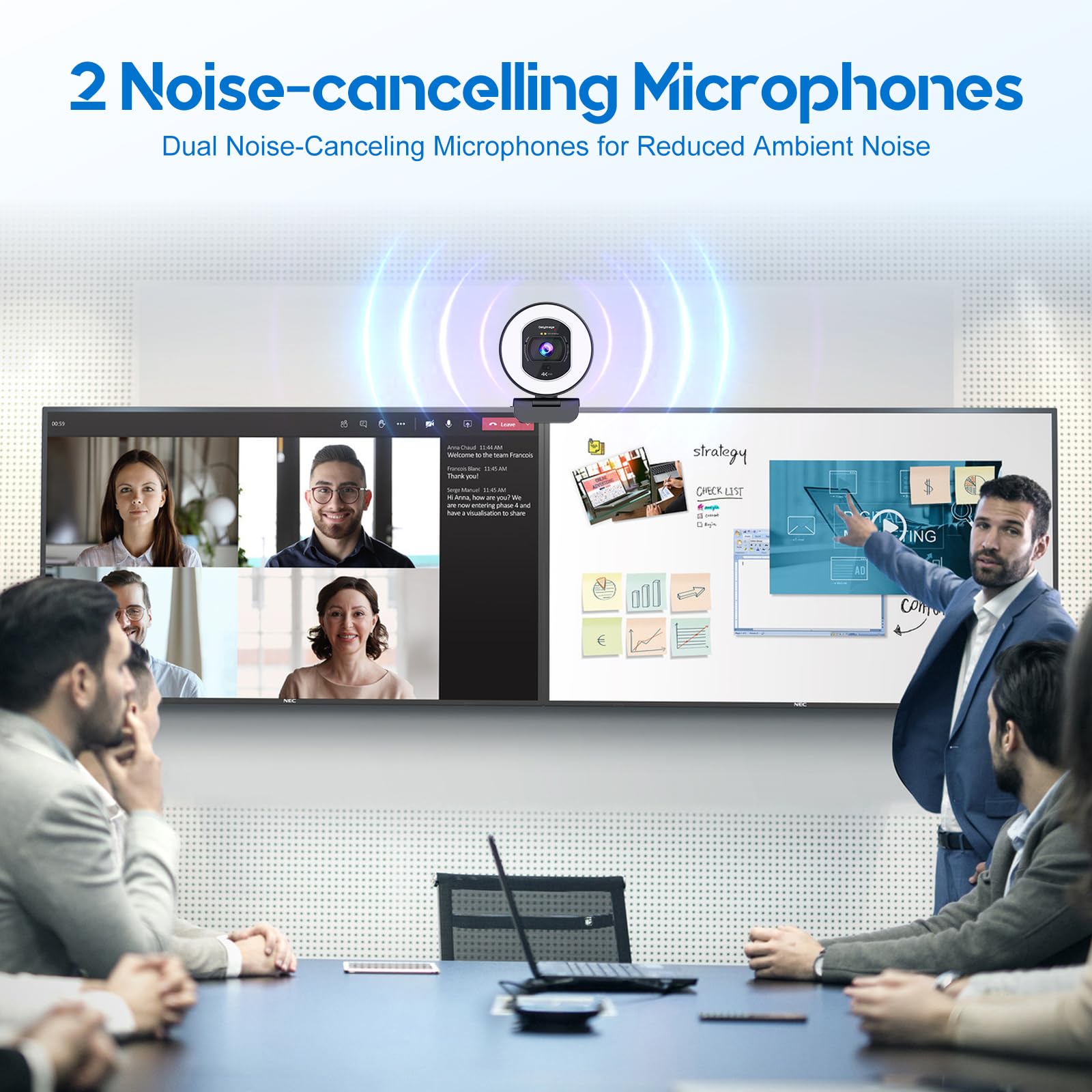 Webcam 4K con anello luminoso Web Cam 4K autofocus con TOF Computer Camera 1080P 60FPS Web Camera Copertura privacy integrata e microfono Streaming Webcam per Switch 2/Zoom/Skype/Google Meet Nero