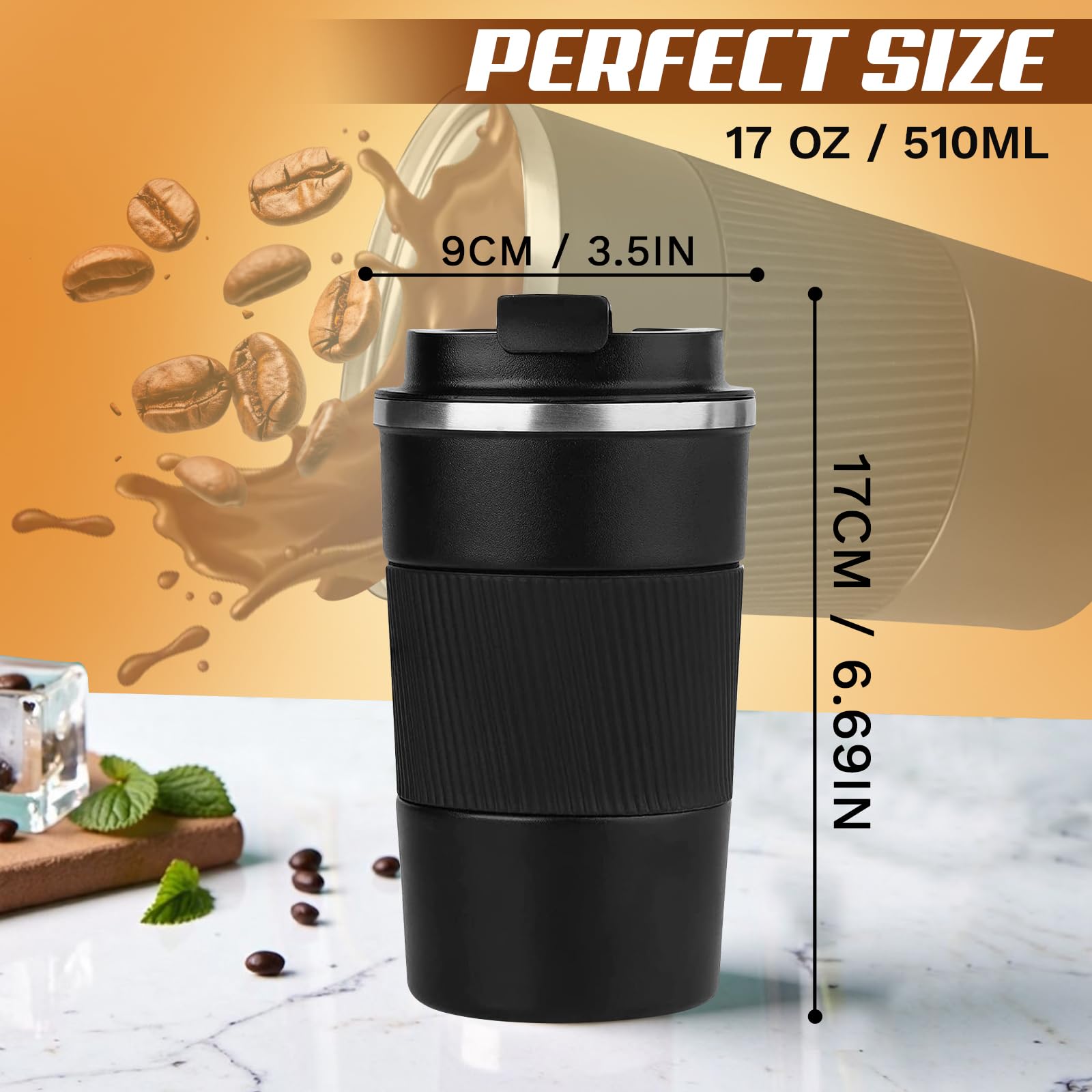 Insulated Coffee Cup with lid,Travel Coffee Mug Leak Proof,Reusable Stainless Steel Vacuum Thermos Coffee tumblers,Thermal Insulation Cups for Men and Women hot and Cold Drinks (3rd-Black - Image 4
