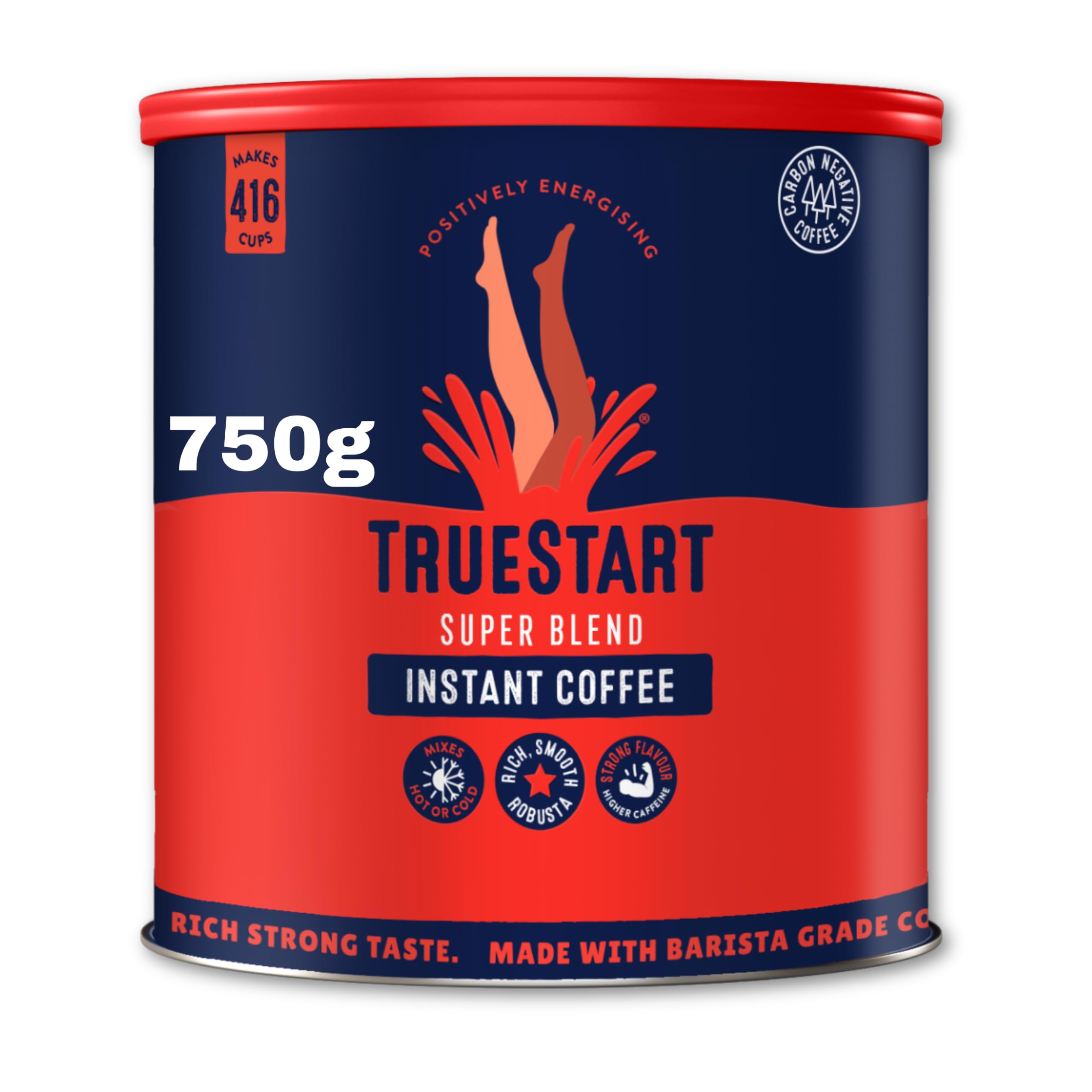 TrueStart Instant Coffee – Barista Grade Super Blend Strong, Dark Roast, Full Flavour Premium Freeze Dried - 100% Brazilian Arabica - Mycotoxin-Free & Antioxidant Rich Coffee - 750g, 1 Pack