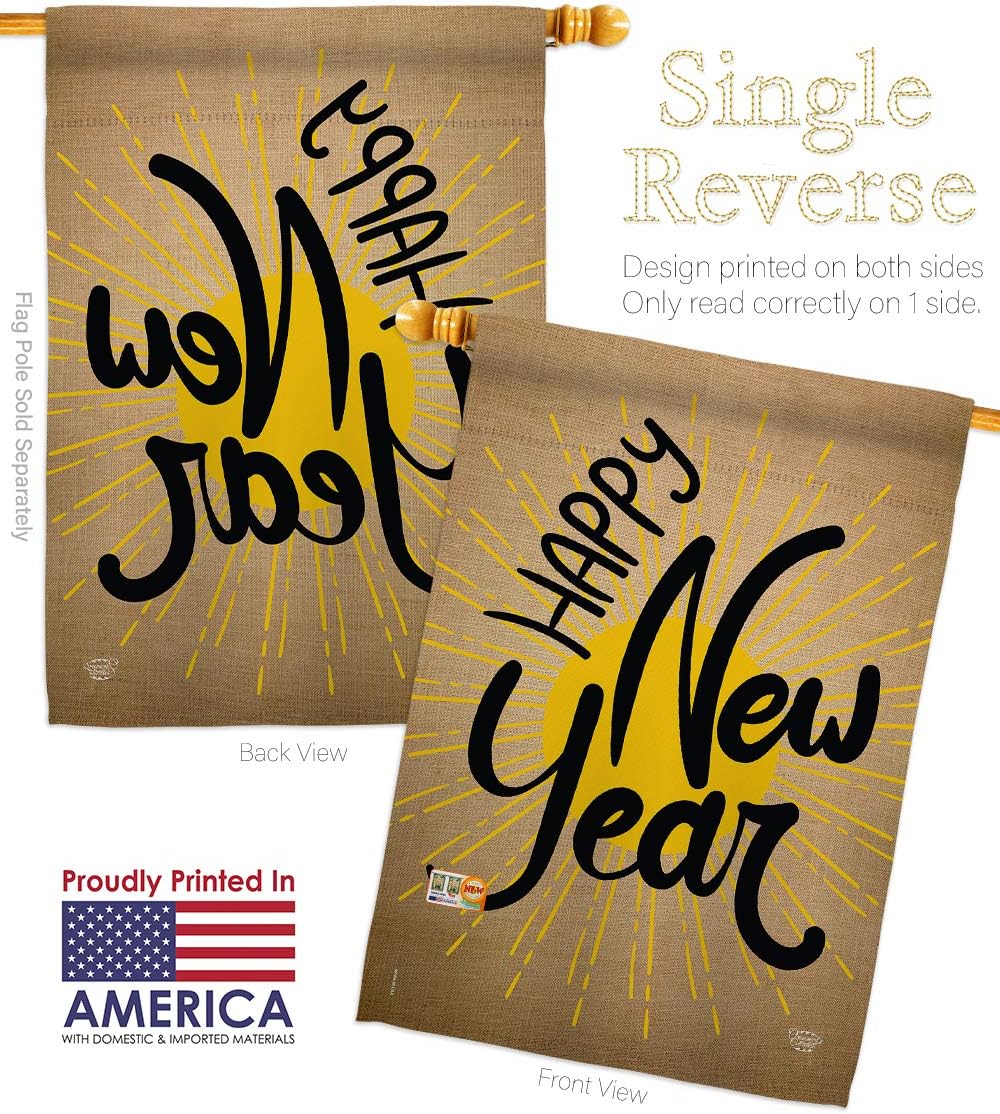 Happy New Year House Flag Clock Countdown Champagne Party Fireworks Celebrate Small Decorative Gift Yard Banner Made In USA 28 X 40