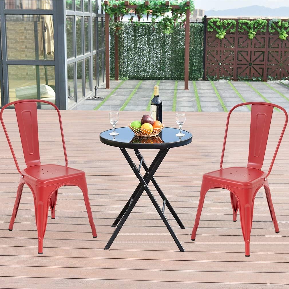 Metal Dining Chairs - Set of 4, Patio Restaurant Tolix Style Bar Stackable, 18 Inch Seat Height, Indoor/Outdoor, 330LBS Weight Capacity, Red