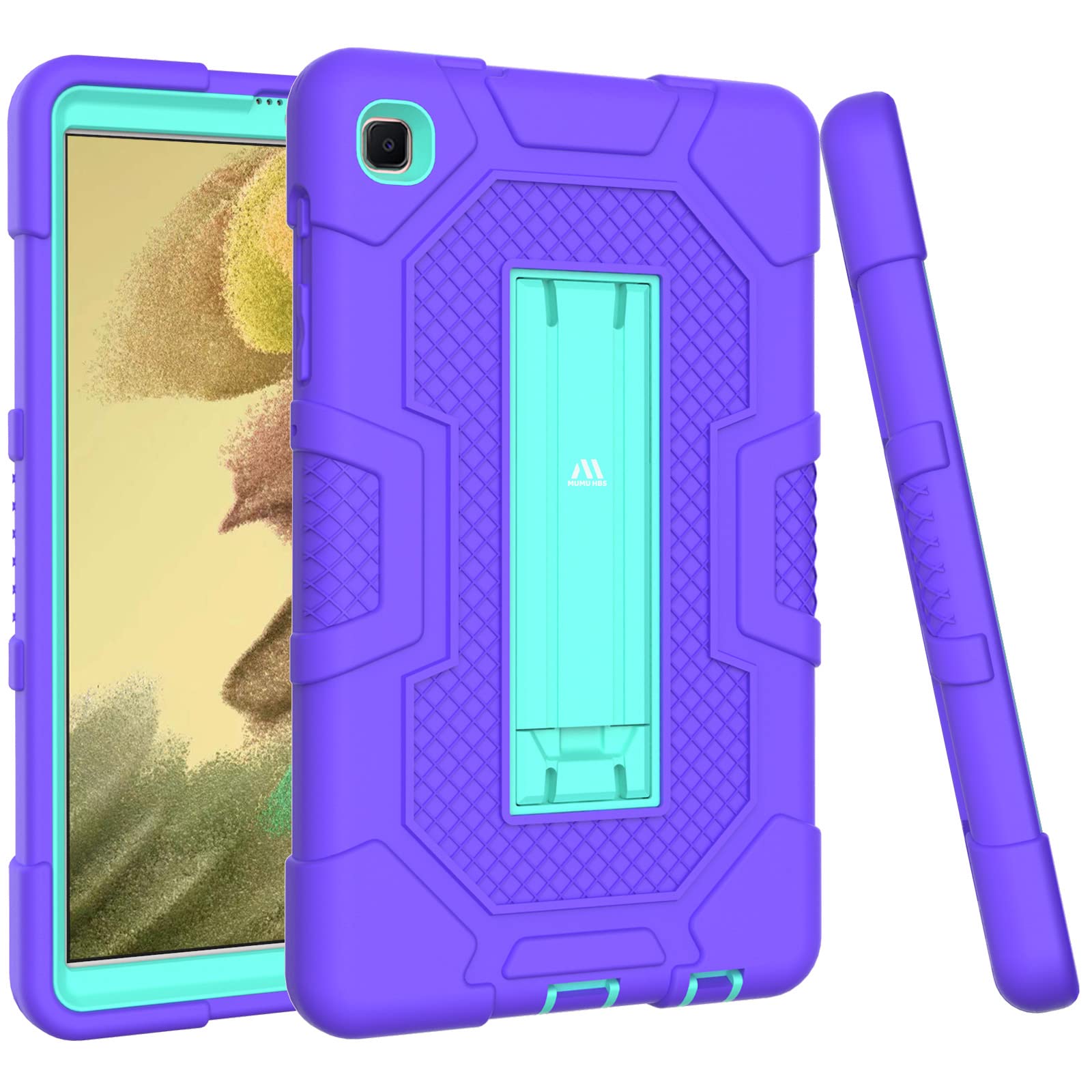 MUMU HBS 3-Layer Slim Heavy Duty Shockproof Rugged Protective Case with Built-in Stand for Samsung Galaxy Tab A7 Lite 2021 (SM-T220/SM-T225/SM-T227) 8.7 inch for Kids Friendly Tablet Cover-Violet