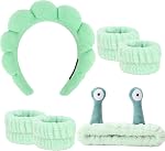Spa Headband and Wristband Set, Face Wash Headband Makeup Skincare Headband Wrist Bands for Washing Face (blue)