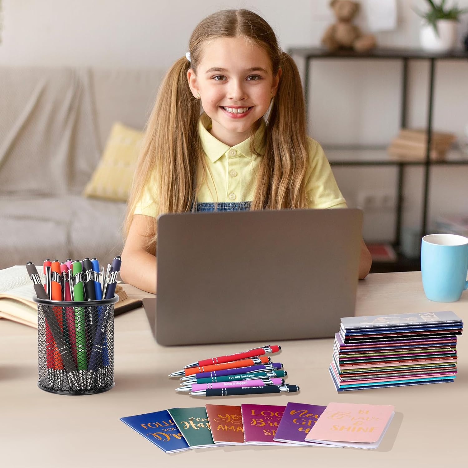 96 Pcs Bulk Motivational Pens Inspirational Notepads Set, Small Pocket Motivational Quote Notebooks and Ballpoint Pens, Mini Journals Gift Set for Kids Students Teachers School Office Prizes Supplies