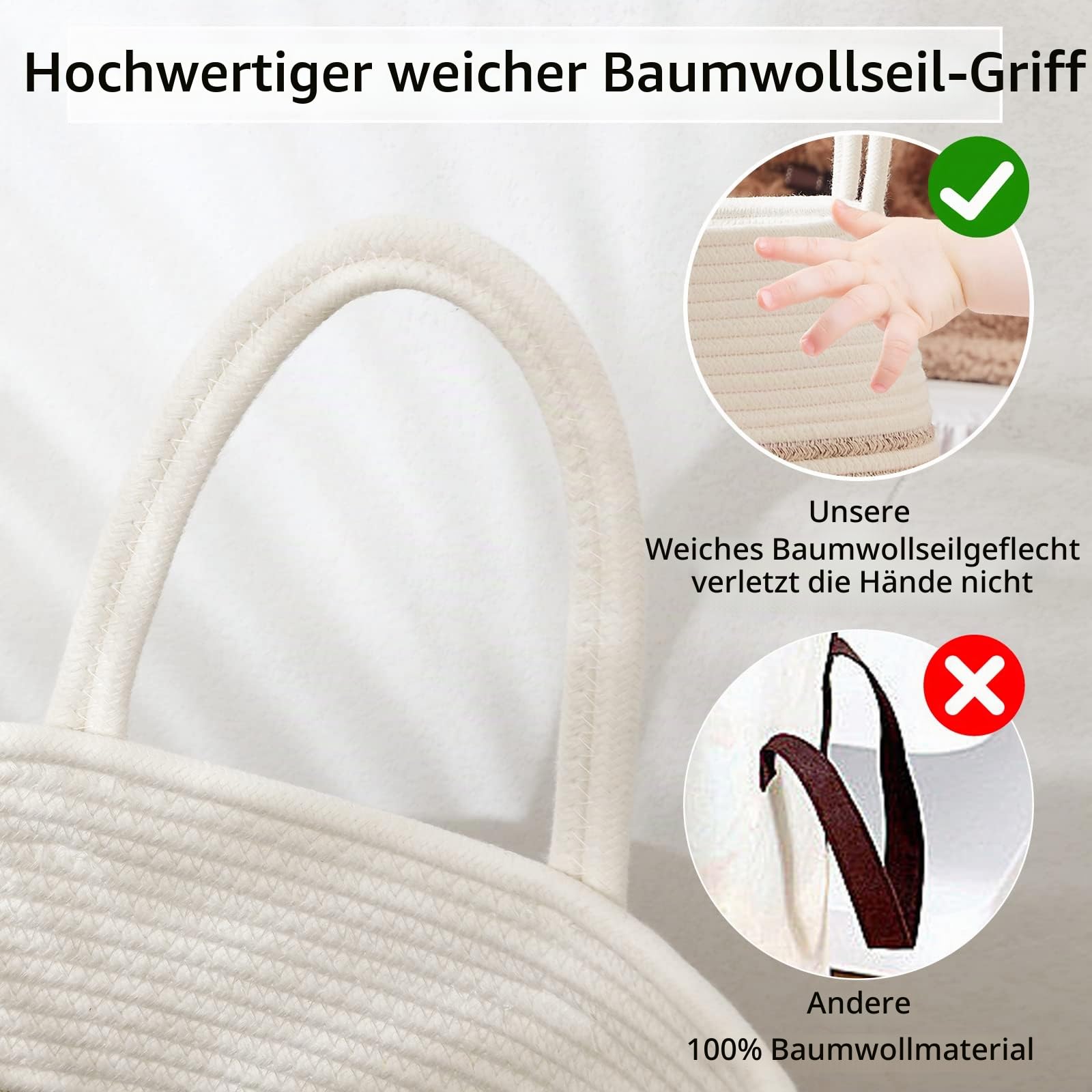 OIAHOMY Wäschekorb Groß 65 x 39 x 39cm Aufbewahrung Korb Geflochten aus Baumwolle Seil für Schmuzige Kleidung in der Waschküche