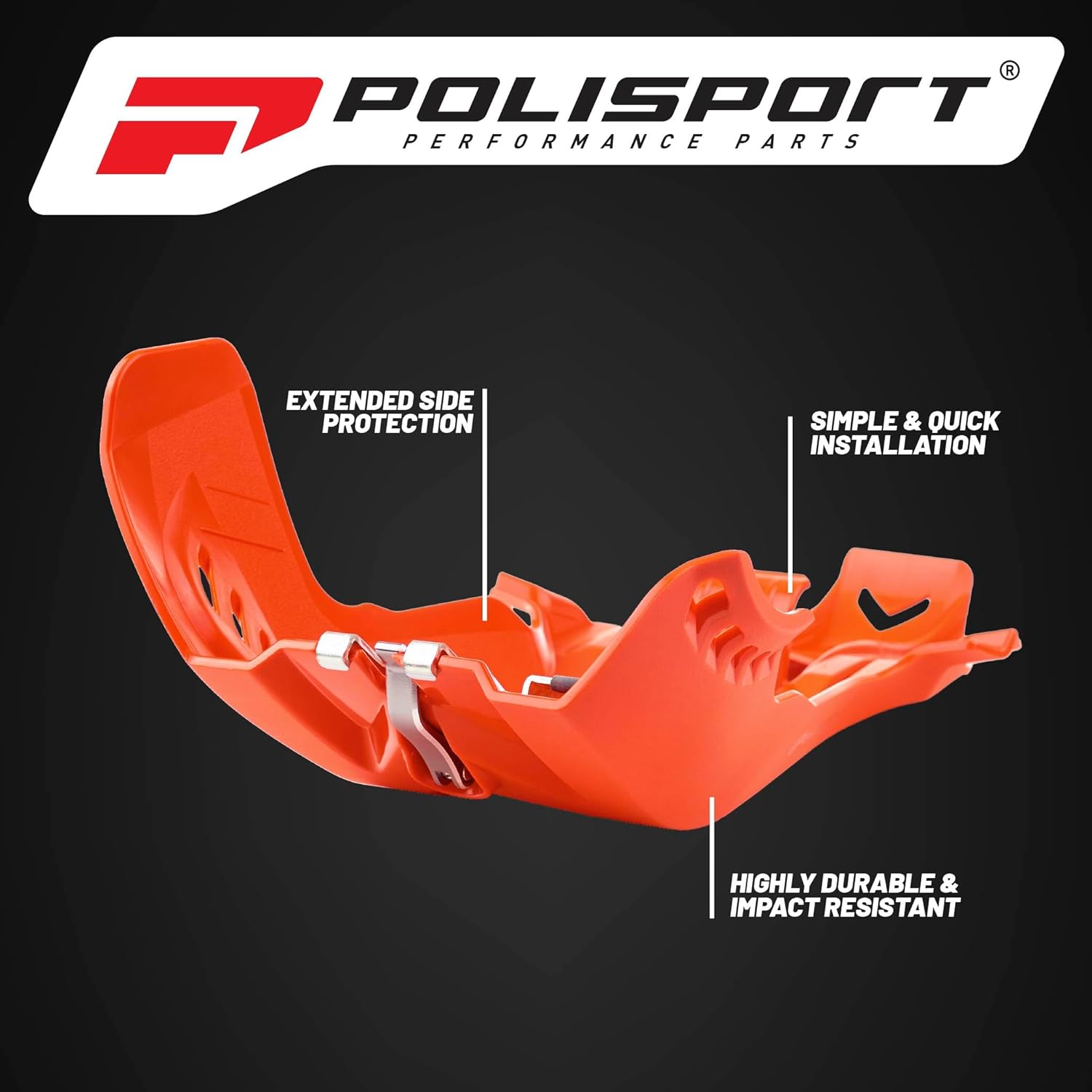 Polisport Motocross Motorcycles (MX) Fortress Skid Plate for KTM SX 250 (2019-2022) & Husqvarna TE/TC 250/300 (2019-2022) Dirt Bikes - OEM Quality, Flexible, Durable & Perfect Fit - Orange