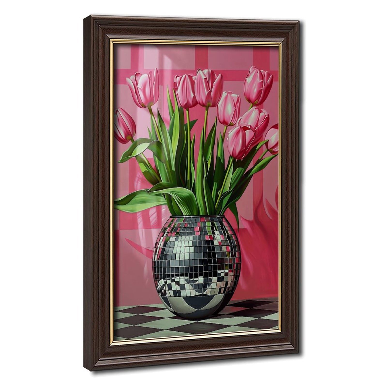AYINUER Pink Tulips In Disco Vase Canvas Poster for Dorm Room Decor Gift
