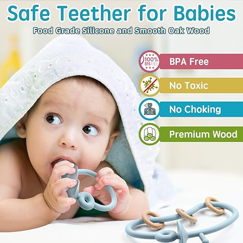 Miniatura 2 de Juguetes sensoriales de succión para bebés y niños pequeños de 6, 12, 18, 24 meses, mordedor de silicona de grado alimenticio con lazo de roble,