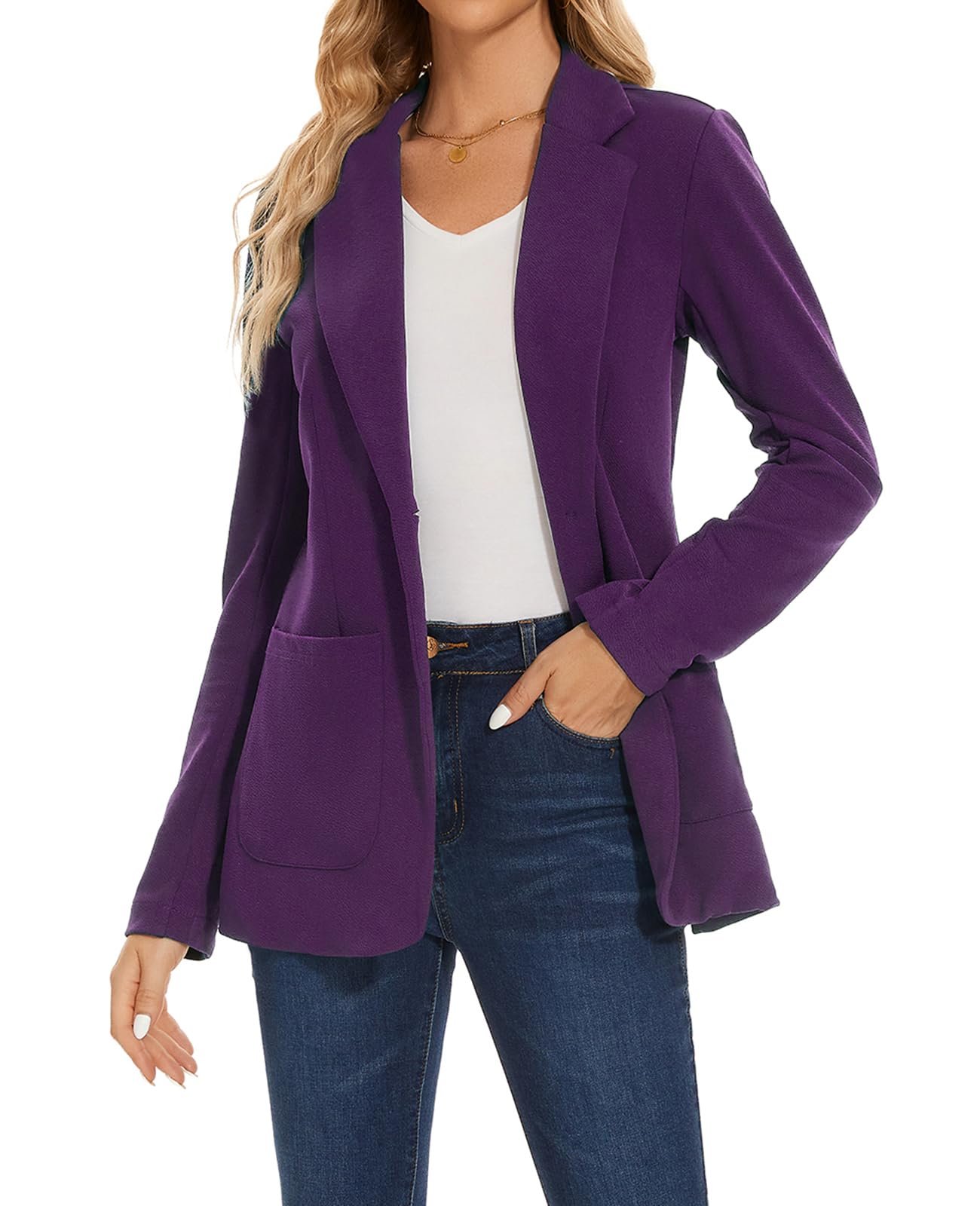 Blazer da donna con un bottone, giacca blazer con risvolto dentellato abbigliamento da lavoro elegante classico formale manica lunga