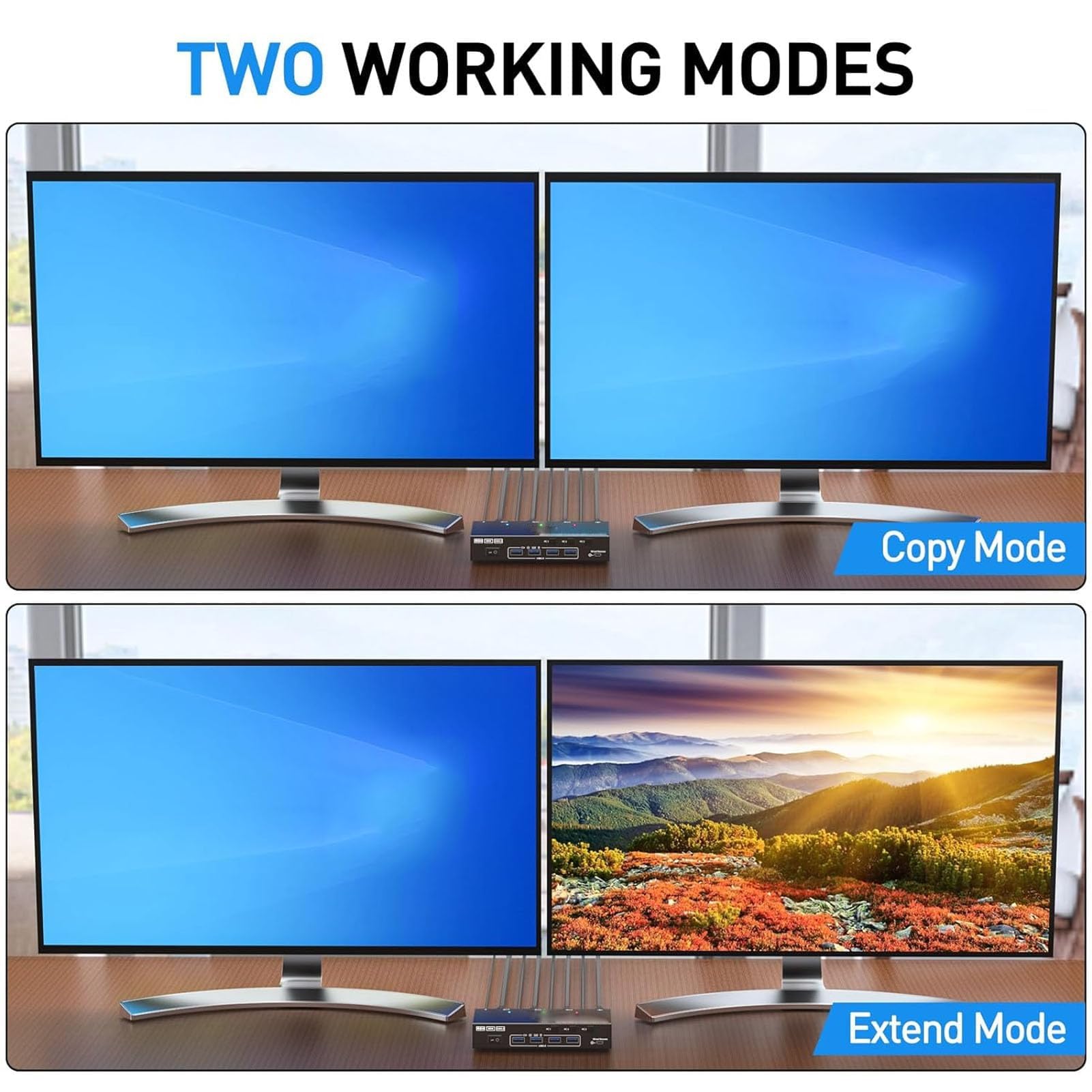 KVM Switch 2 Monitors 3 Computers, Share 4 USB Ports, USB3.0 KVM Switch for Keyboard Mouse Printer Support 4K@60HZ, Dual Monitor Kvm Switcher Support Extended & Duplicate