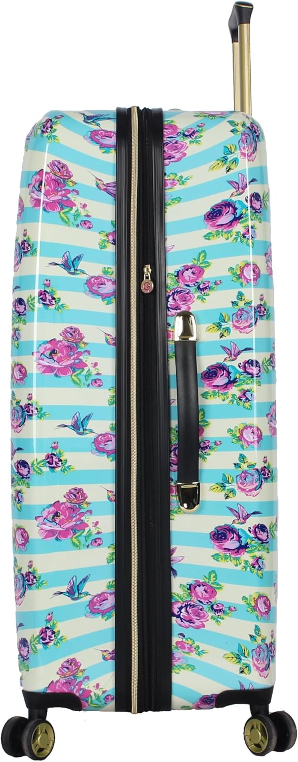 Betsey Johnson 30 Inch Checked Luggage Collection - Expandable Scratch Resistant (ABS + PC) Hardside Suitcase - Designer Lightweight Bag with 8-Rolling Spinner Wheels