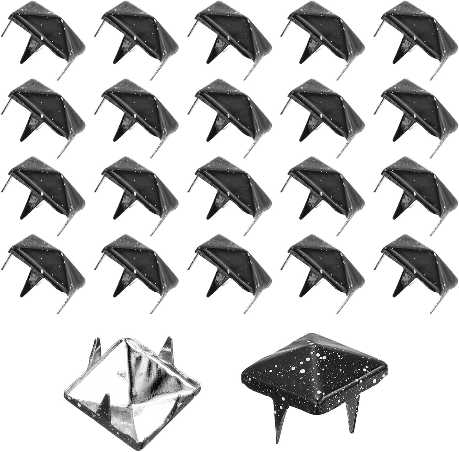 HARFINGTON 50pcs Square Pyramid Studs 9mm Black Base with White Spots