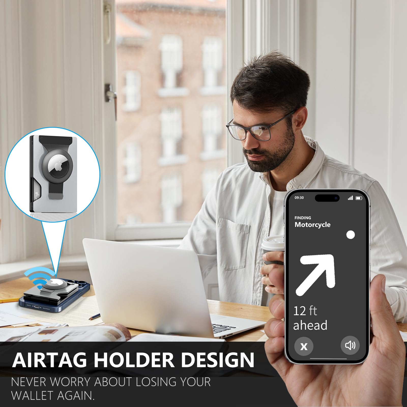 BESSIO Magnetische Handy-Brieftasche, kompatibel mit Apple MagSafe – Metall-Kartenhalter mit AirTag-Halter, RFID-blockierend und Geldklammer, Mag Safe Wallet für iPhone 16, 15, 14, 13, 12 Pro Max/Pro