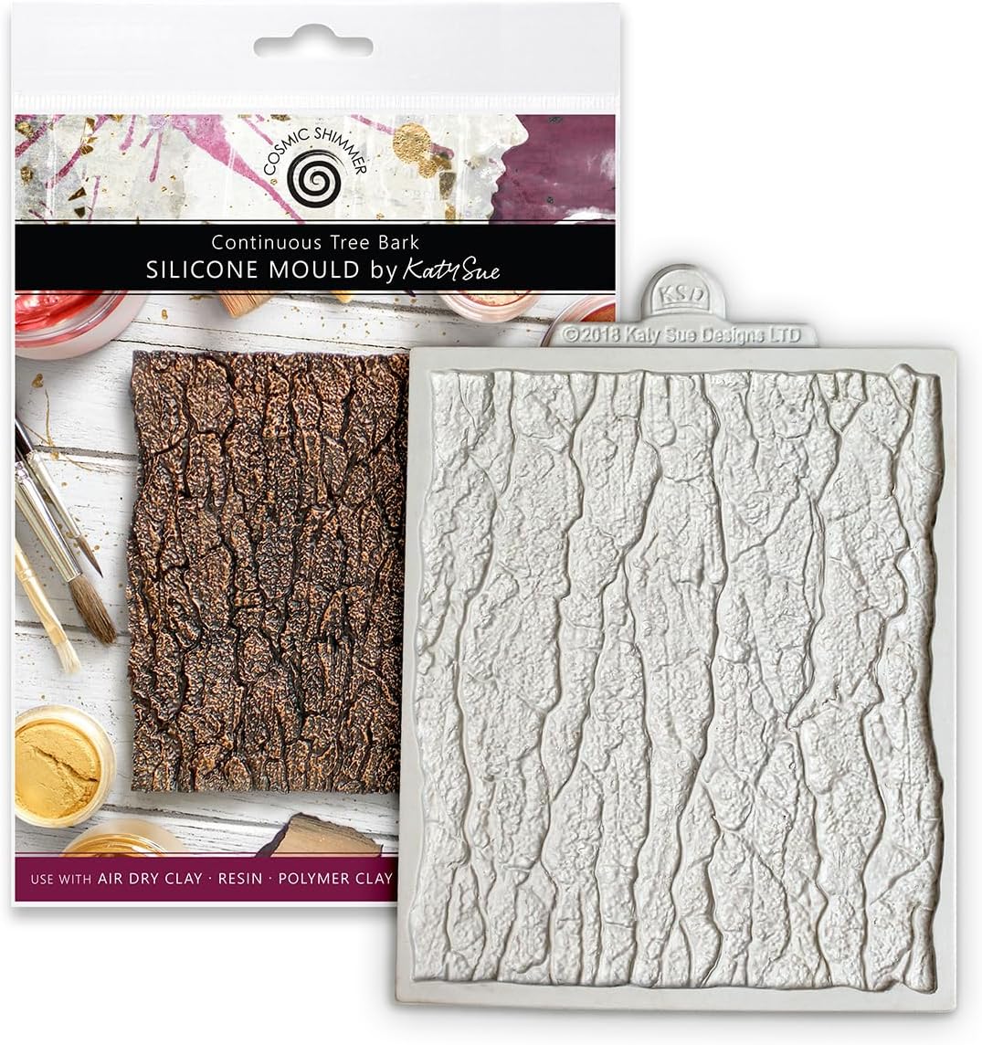 Cosmic Shimmer Continuous Tree Bark Silicone Mold – Repeating Woodland Bark Texture for Crafting & Mixed Media. Use with Air Dry & Polymer Clay, Resin & More. Size 5.6x4.8 Inch. A Katy Sue Craft Mold.