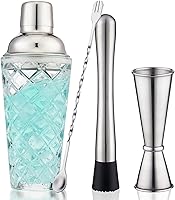 Vista 8 de Coctelera de vidrio de 14.2 onzas, coctelera de Martini, coctelera de bebidas, perfecta para cócteles hechos a mano, martinis (plateado)