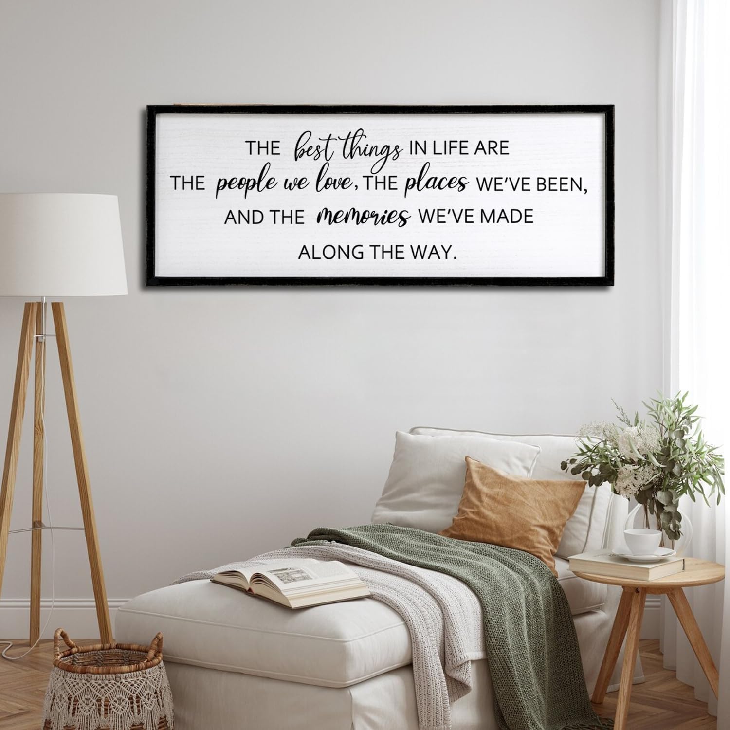 Foutcheou The Best Things in Life Wall Art, 32''×12'' Framed Wood Memories Inspirational Quotes Wall Decor, Large Horizontal Dining Room Wall Signs for Home Family Farmhouse