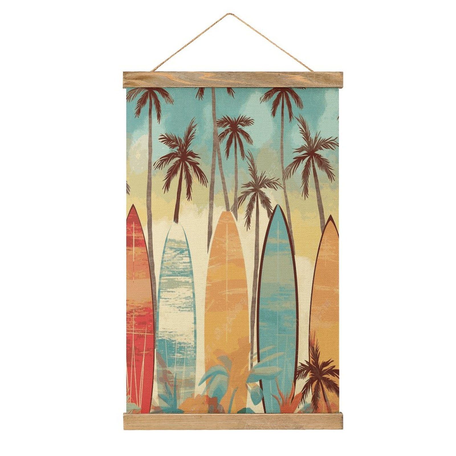 VstaDank Surfboard Palm Tree Poster with Wooden Frame Hanger Art Painting Wall Decor Poster Wall Hanging Wooden Frame 13x20 Wood Poster Hanger for Photo Picture Art Canvas Print Artwork