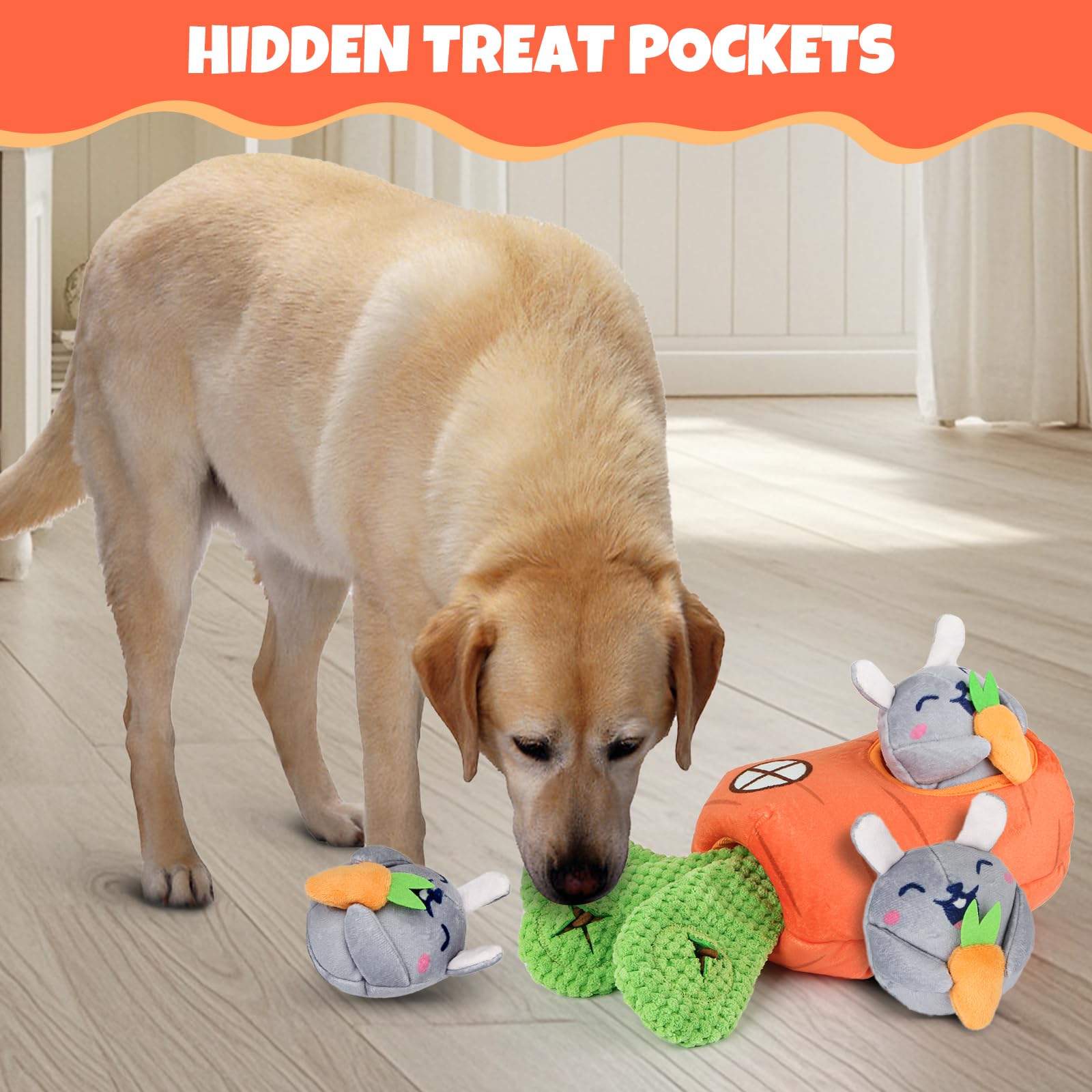 Globright Hundespielzeug Karotte & Häschen - Quietschendes Puzzle-Set