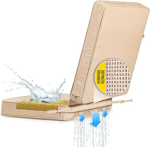 SUNROX DryFast Foam FadeShield Water Resistant Outdoor All-Weather Deep Seating Cushion Set 18"x37"x3" Husk Birch