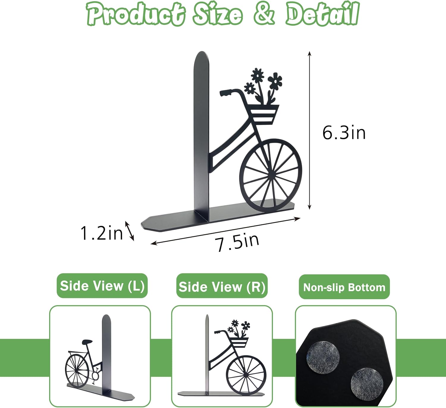 Bicycle Bookends Metal Bike Decor Bicycle Book Ends for Shelves Bookshelf Decorative Objects Home Office Desk Gifts for Family（Black）