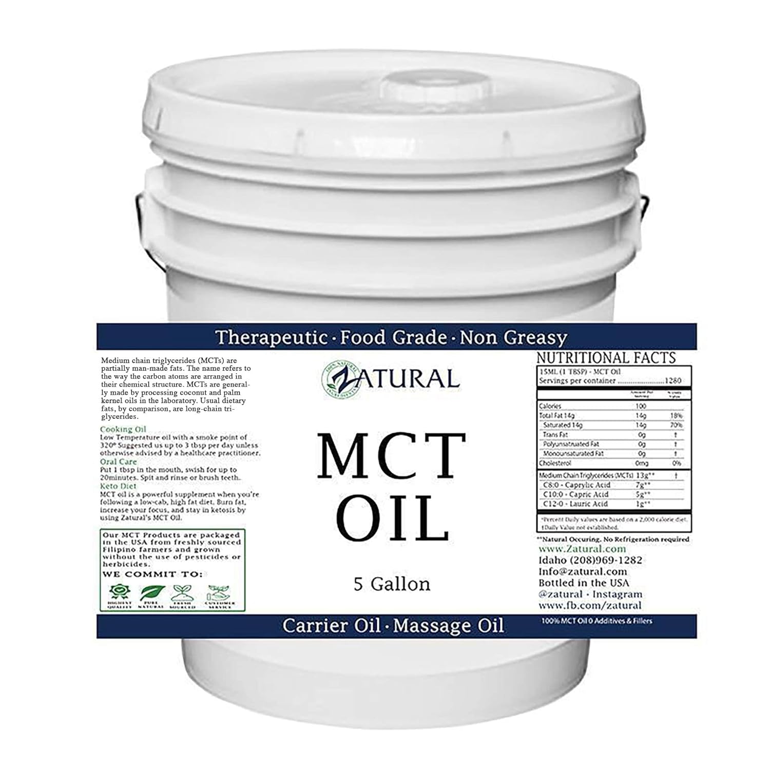 Pure MCT Oil, Carrier Oil, Massage Oil, Hydrating Oil, Hair Oil, Food and Therapeutic Grade, 640 Oz