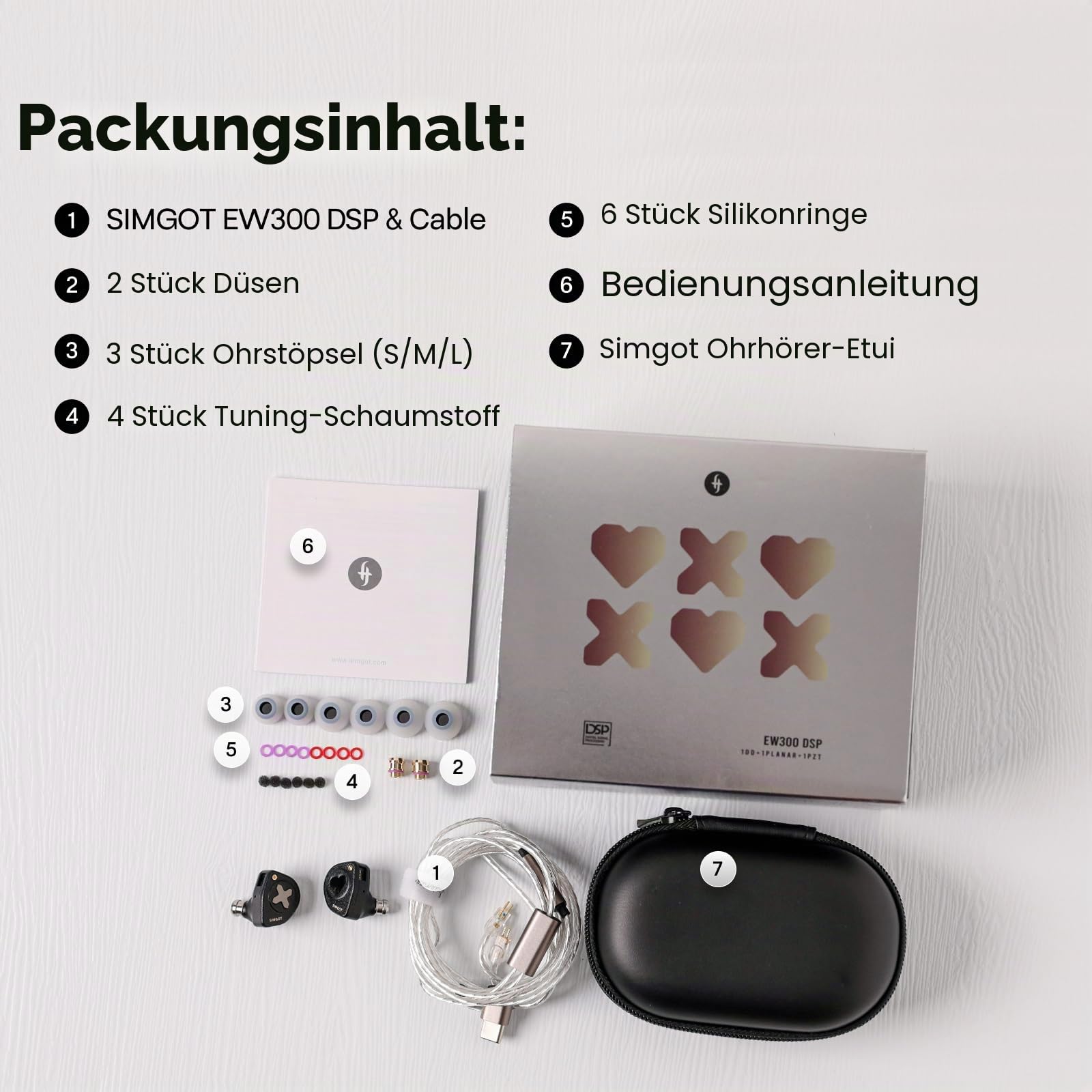 SIMGOT EW300 In-Ear-Monitor, 1DD+1Planar+1PZT Hybrid-Treiber IEM-Ohrhörer, HiFi kabelgebundene Ohrhörer mit abnehmbaren Düsen, Gaming-Ohrhörer mit OFC-IEM-Kabel für Audiophile (SIMGOT-EW300