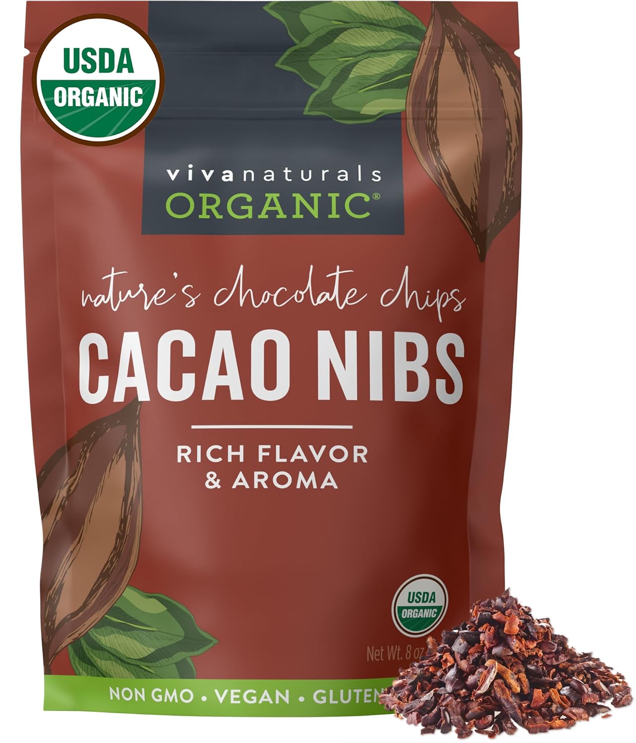 Viva Naturals Organic Cacao Nibs, 8 oz (227 g) Keto
