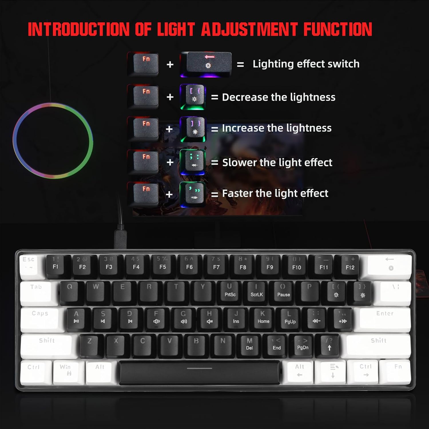 Sxhlseller 61 Key Mechanical Keyboard light adjustment functions