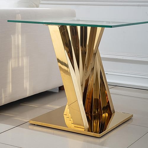 Miniatura 22 de Mesa auxiliar moderna de cristal de 20 pulgadas con marco de metal, mesa de noche, mesa esquinera para sala de estar, oficina en casa, dormitorio