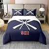 White Ski 100% Natural Cotton Duvet Cover 155 x 220 cm Winter Outdoor Sports Theme Super Soft Bedding Set for Children Teens Farmhouse Style Navy Blue Print Comforter Cover Bedding (No Comforter)
