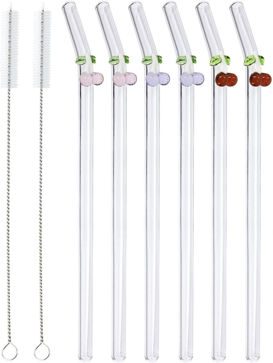 6 Clear Glass Straws Cherry Design Glass Straws Decorative Drinking Straws Reusable Straws Perfect for Smoothies Milkshakes Juices Teas Cocktails. /456