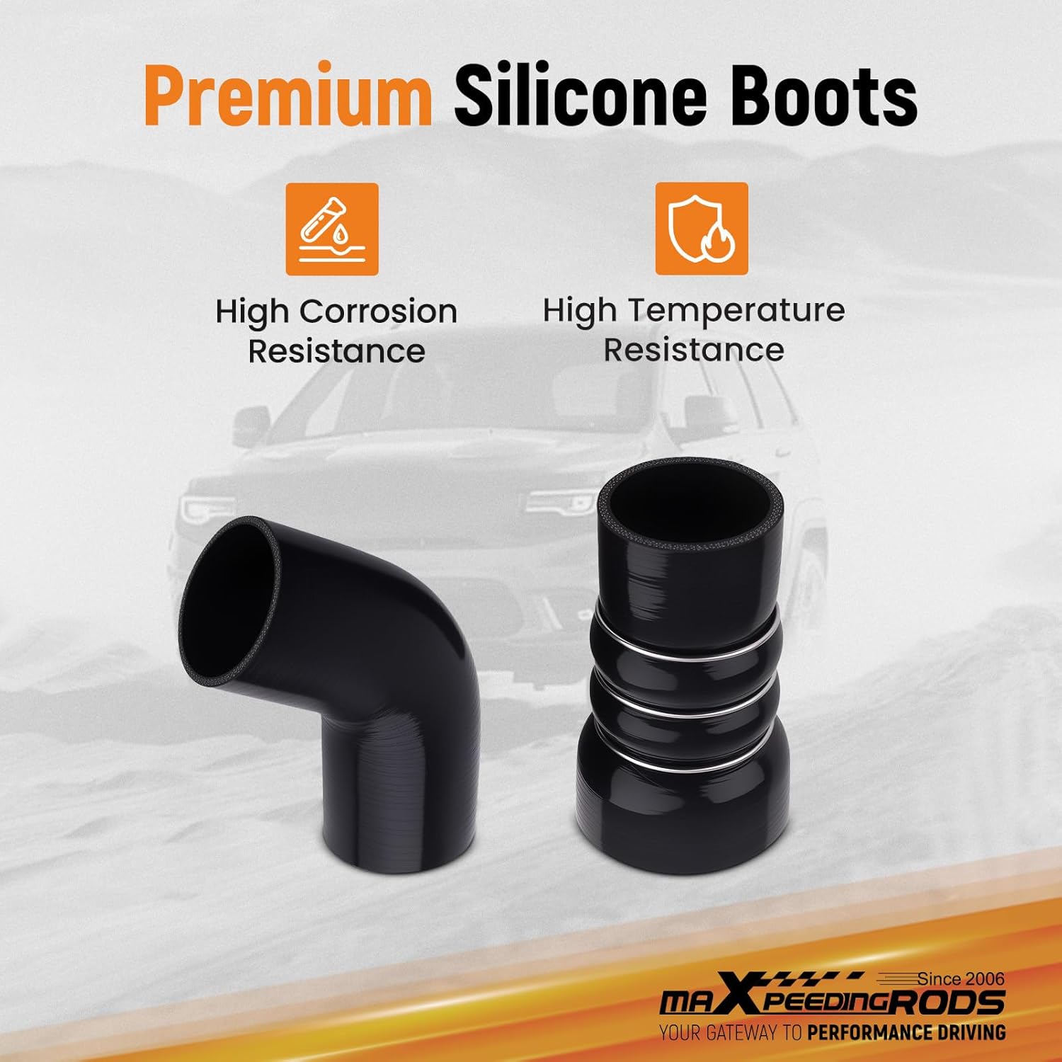 maXpeedingrods 3" Intercooler Pipe Boot Kit for GMC Sierra Chevy Silverado 2500 HD 3500 6.6L LB7 Duramax Diesel 2002-2004, Electrophoresis Coated Clamp-on Aluminum Pipes with Boots & Clamps