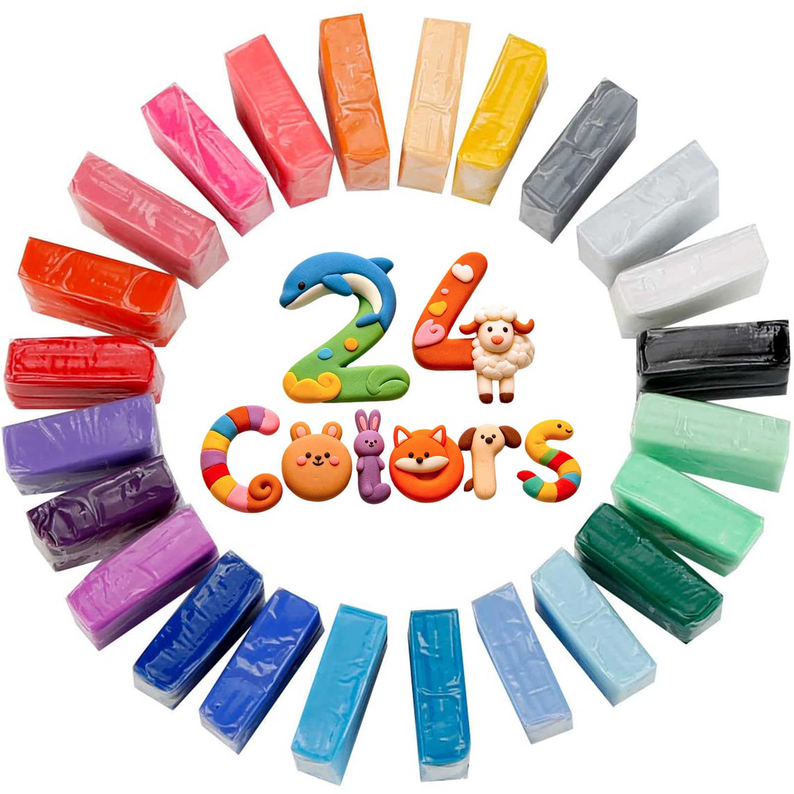 iFergoo 24 Colors Polymer Clay Set, Non-Toxic Soft Oven Bake Modelling Clay for Kids & Beginners, DIY Craft Gift for Birthday Christmas