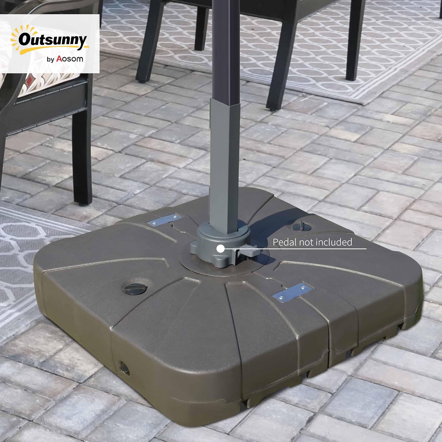 Outsunny Square Cantilever Patio Umbrella Base with 4 Wheels for Easy Moving, Heavy Duty Umbrella Stand Weight, 330 lb Capacity Sand or 249 lb Capacity Water, Coffee