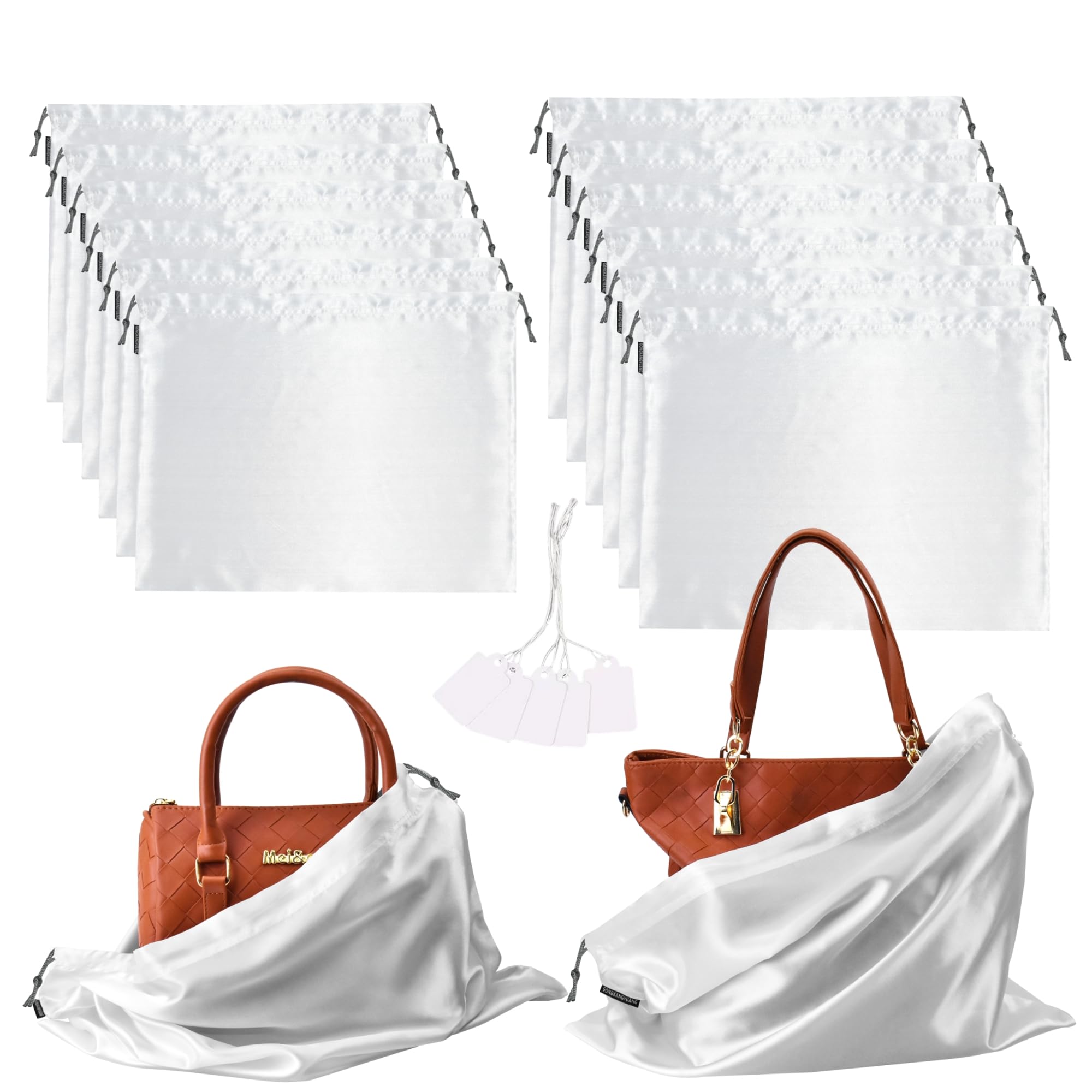 12 Pack Dust Bags for Handbags, Silk Cloth Bag With Drawstring Large Travel Storage Pouch for Handbag Purse Shoes Boots