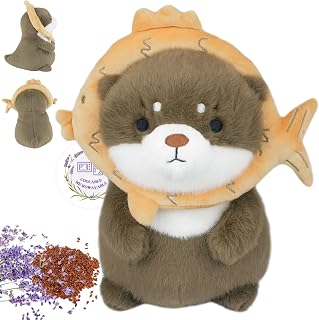 Microwavable Stuffed Animal, Heatable and Coolable Otter, Heated Stuffed Animals for Cramps & Pain Relief, Lavender-Scented Toy, Cute Soft Plush Toys for Adults and Children(Fish Otter)