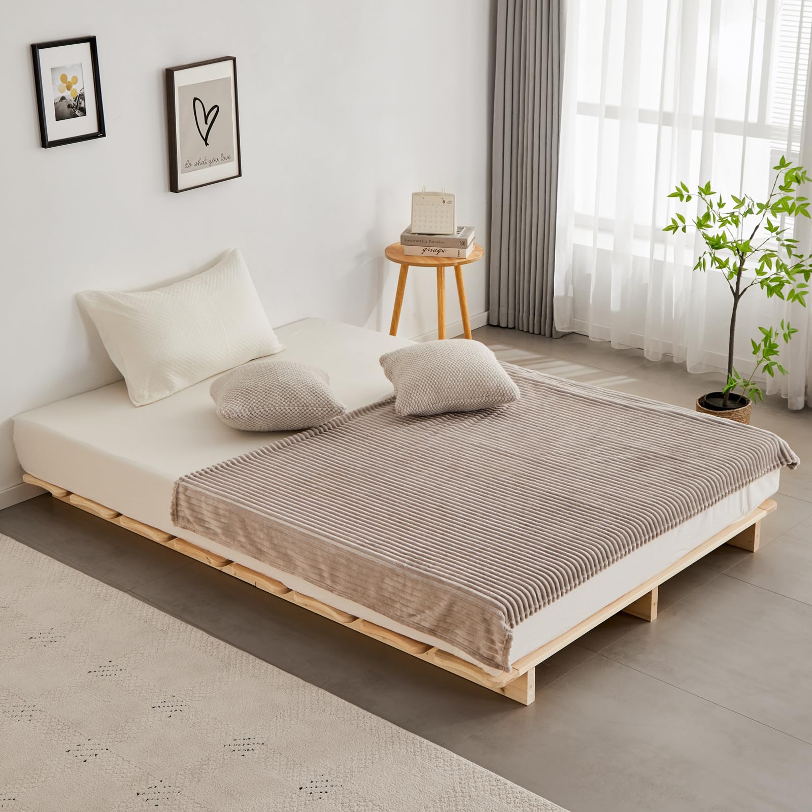 美品！総木すのこタイプで通気性◎ダブルサイズベッドフレーム✨ EMOOR すのこベッド ベッドフレーム ダブル 丈夫 高さ調節 木製