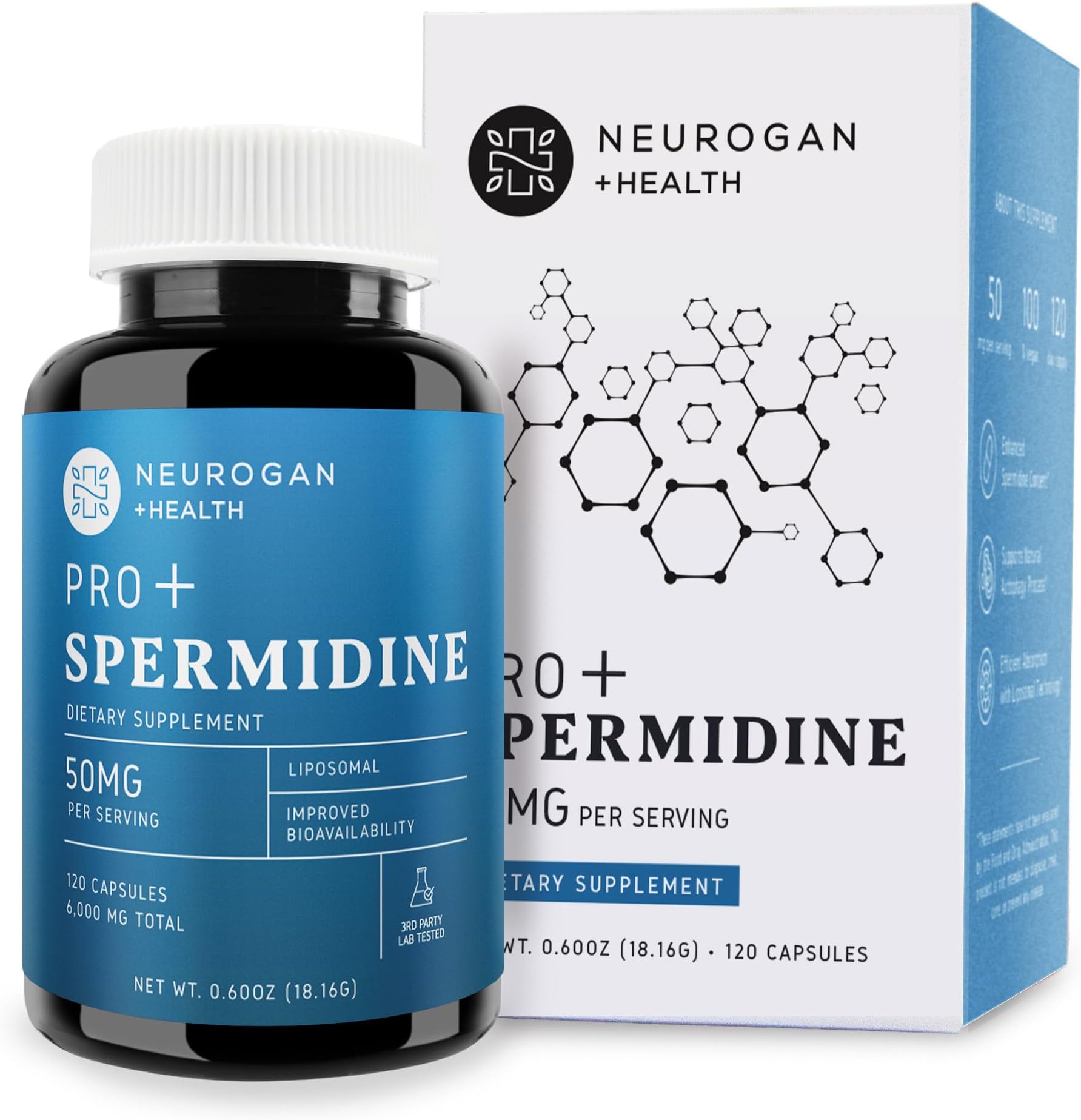 Neurogan Spermidine PRO Supplement Capsules - 50mg Per Serving, 60-Day Supply - Enhanced Absorption for Longevity Routine - Spermidine 3HCl Spermidine Supplements for Men & Women