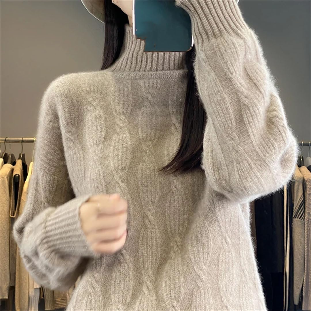 Alloaone Suéter De Punto De Cuello Alto De Cachemira De Lana para Mujer Jersey Suelto Top para Mujer