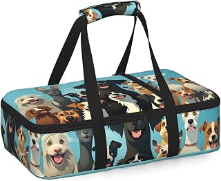 A Large Group Of Dogs Insulated Casserole Carrier Portable Pie Carrier Bag For Hot Or Cold Food Leakproof Thermal Lunch Tote With Handle Or Parties, Picnics, Camping, Travel,Fits 9"X13" Baking Dish