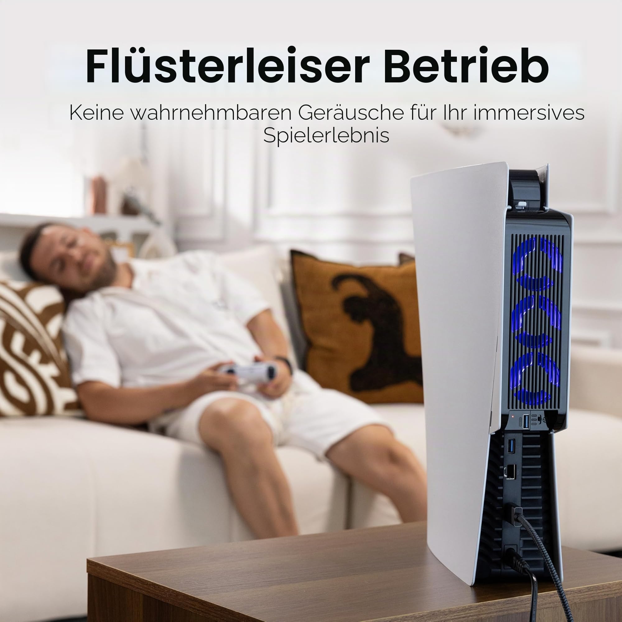 KIWIHOME Lüfter für PS5, leiser Kühler mit USB 3.0 und LED, nur für PS5 2020, Weiß