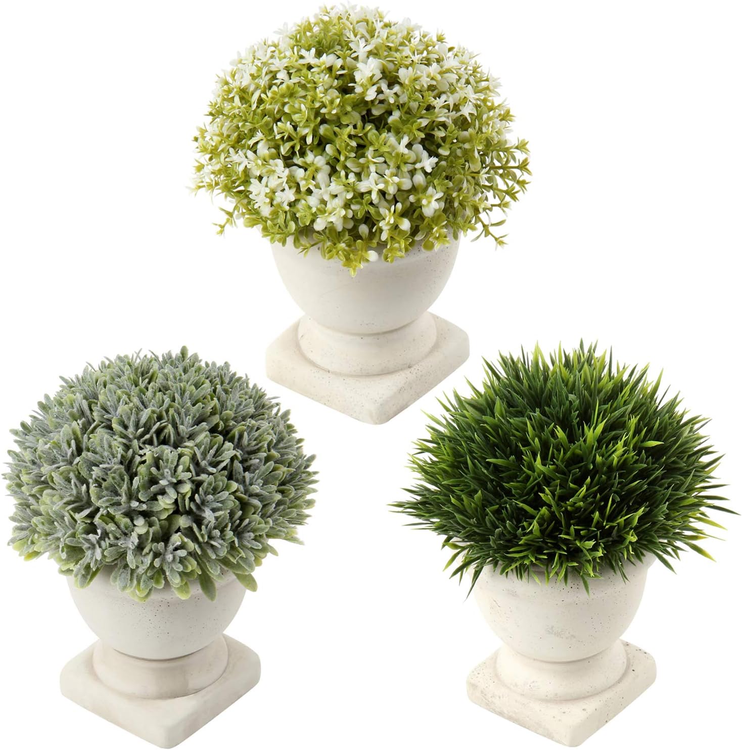 Artificial Mini Potted Plants Fake Plastic Greenery in Pots Small Faux Topiary Grass Shrubs Houseplants for Centerpiece Desk Room House Office Decor Decoration -
