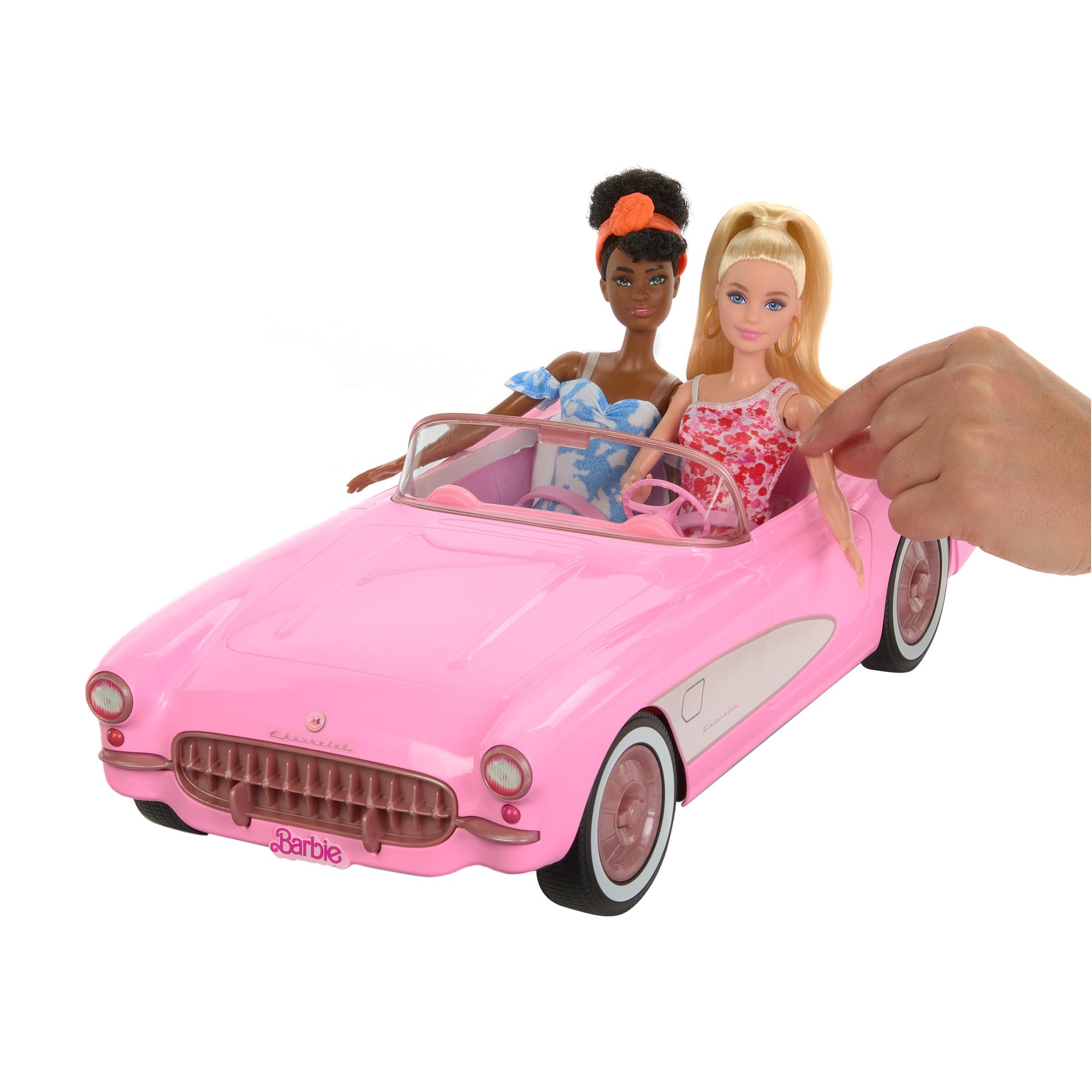 Hot Wheels Barbie Corvette, Coche de Juguete teledirigido con Pilas de la película, Capacidad para Dos muñecas y el Maletero se Abre, +4 años (Mattel HPW40)