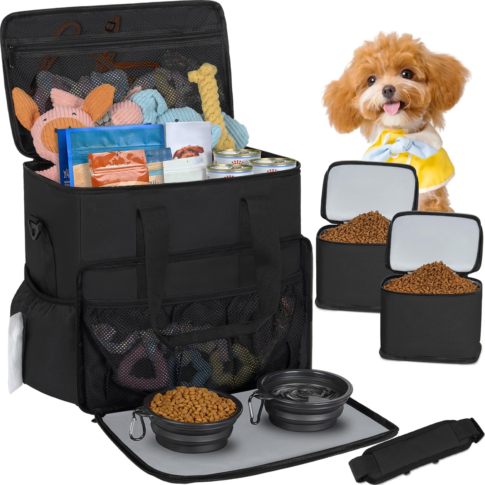 OUUTMEE Ldeal Sac à friandises pour chien avec bandoulière - 25 l - Pour les excursions de week-end - Noir